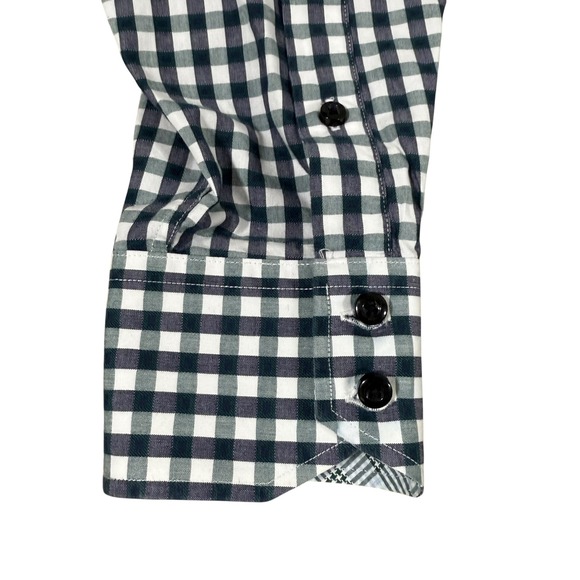 Thomas Dean Men's‎ XL Check Dress Shirt Black White Plaid Long Sleeve Cotton - Picture 5 of 10